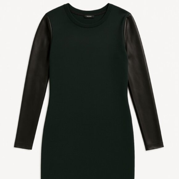 Rudsak Dark Green knit dress, Black vegan leather sleeve - Picture 1 of 6